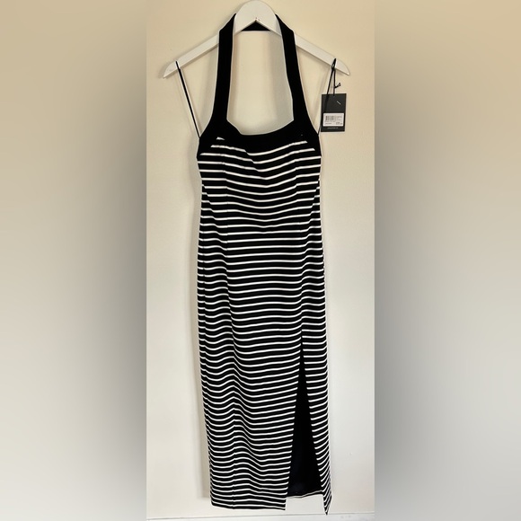 Revolve Nicholas Jane Black and White Striped Halter Dress - Picture 2 of 11